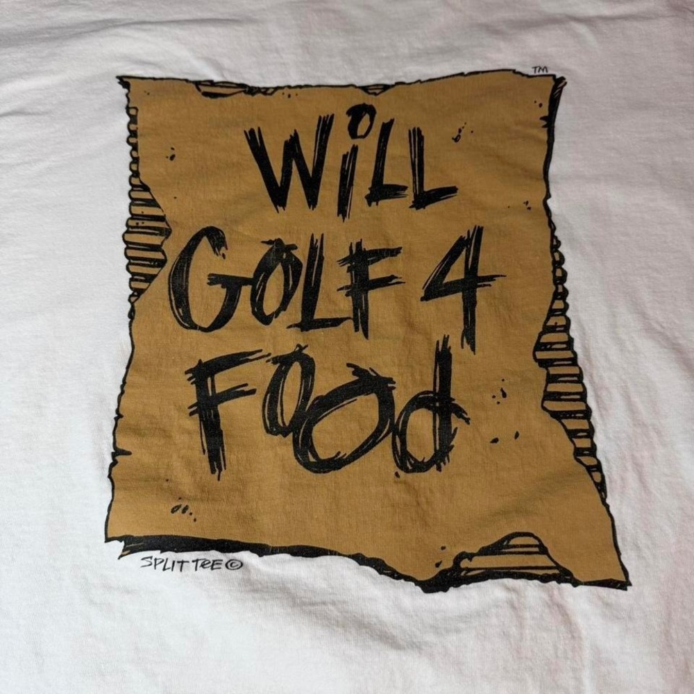 Vintage Delta‎ Will Golf 4 Food T-Shirt Mens XL White 90s Split Tree Graphic Tee - Picture 2 of 8